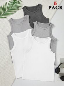 男童簡約時尚紳士風素色拼接舒適5件組休閒無袖背心內衣套裝，秋季款 - 黑與白 - 查看 1
