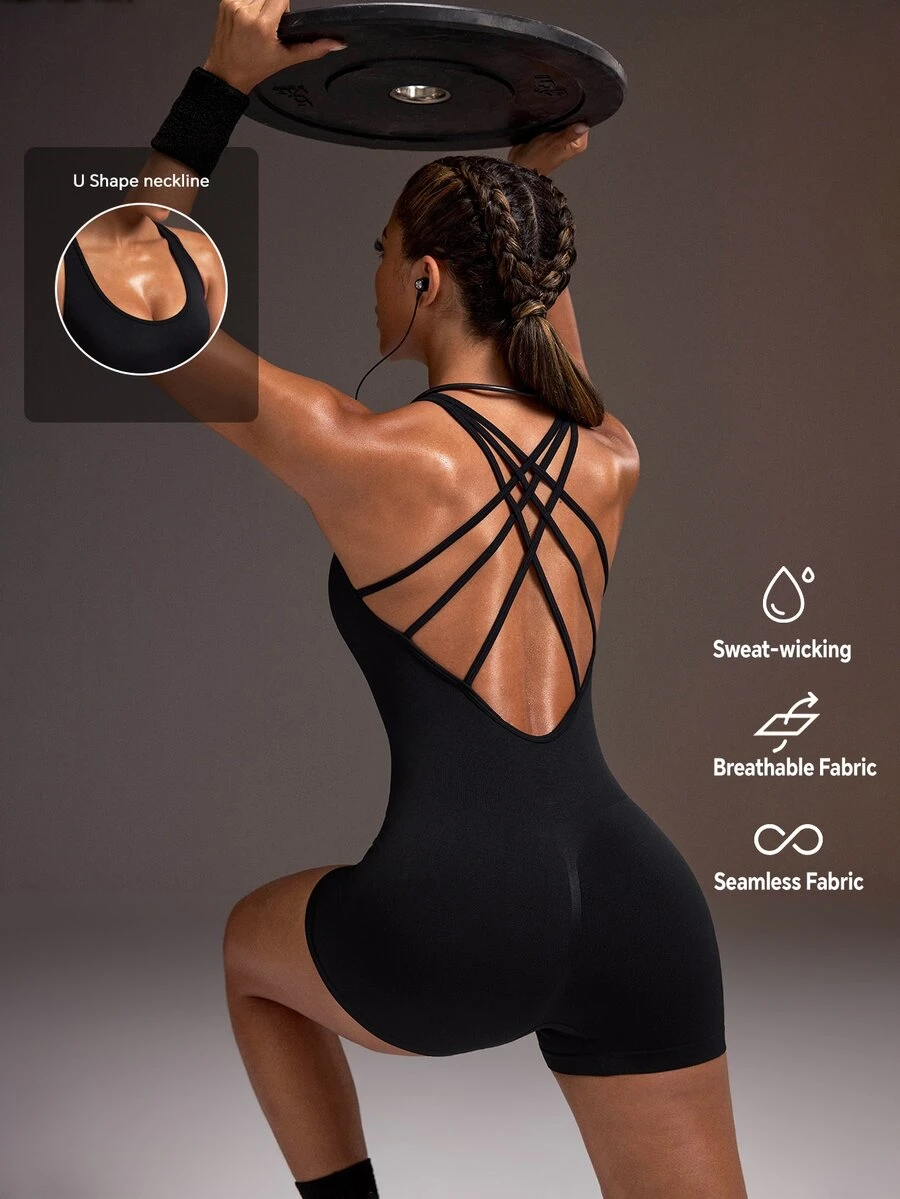 Powerista Women Sports Jumpsuits Running Yoga Studio Tennis Gym Indoor Outdoor Active Daily - Black - View 1