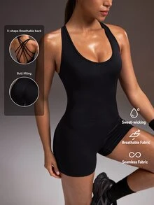Powerista Women Sports Jumpsuits Running Yoga Studio Tennis Gym Indoor Outdoor Active Daily - Black - View 2