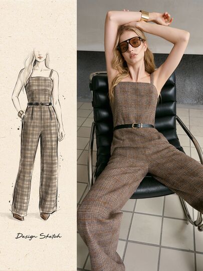 MOTF PREMIUM WOMEN'S FASHION YOUNG MODERN COMMUTER PLAID CAMISOLE JUMPSUIT WITH BELT