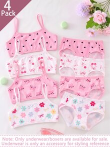 SHEIN 4件組女童內褲 心形花卉櫻桃元素 柔軟光滑珍珠面料 日常基礎運動穿著 嬰兒粉白色 冬季 1歲生日嬰兒 - 彩色 - 查看 1
