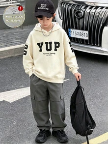 連帽長袖拉鍊外套，高品質時尚數位印花，適合男孩秋季穿著，舒適簡約休閒街頭日常風格 - 彩色 - 查看 3
