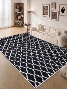 Digitally Printed Non-Slip Washable Runner And Area Rug Living Room Carpet, Modern Design | Modern, Scandinavian, Bohemian And Classic Styles | 100% Polyester - Black - View 2