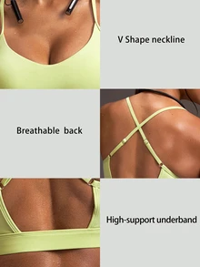 Powerista Women's Solid Color Casual Daily Sports Halter Neck Bra Yoga Fitness Outdoor Lifestyle Casual - Yellow - View 3