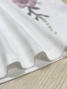 Franclia [全印花設計] 夏日氛圍女款時尚百搭花卉數位印花修身短袖T恤，高級女款全印花花卉珍珠印花T恤，仿刺繡花卉T恤，仿珍珠T恤 - 淺粉色 - 查看 5