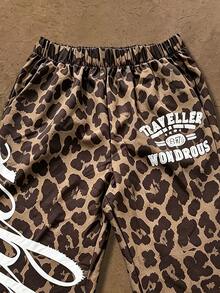 INAWLY Pantalones casuales de mujer con estampado de leopardo y gráfico de letras - Multicolor - Ver 4