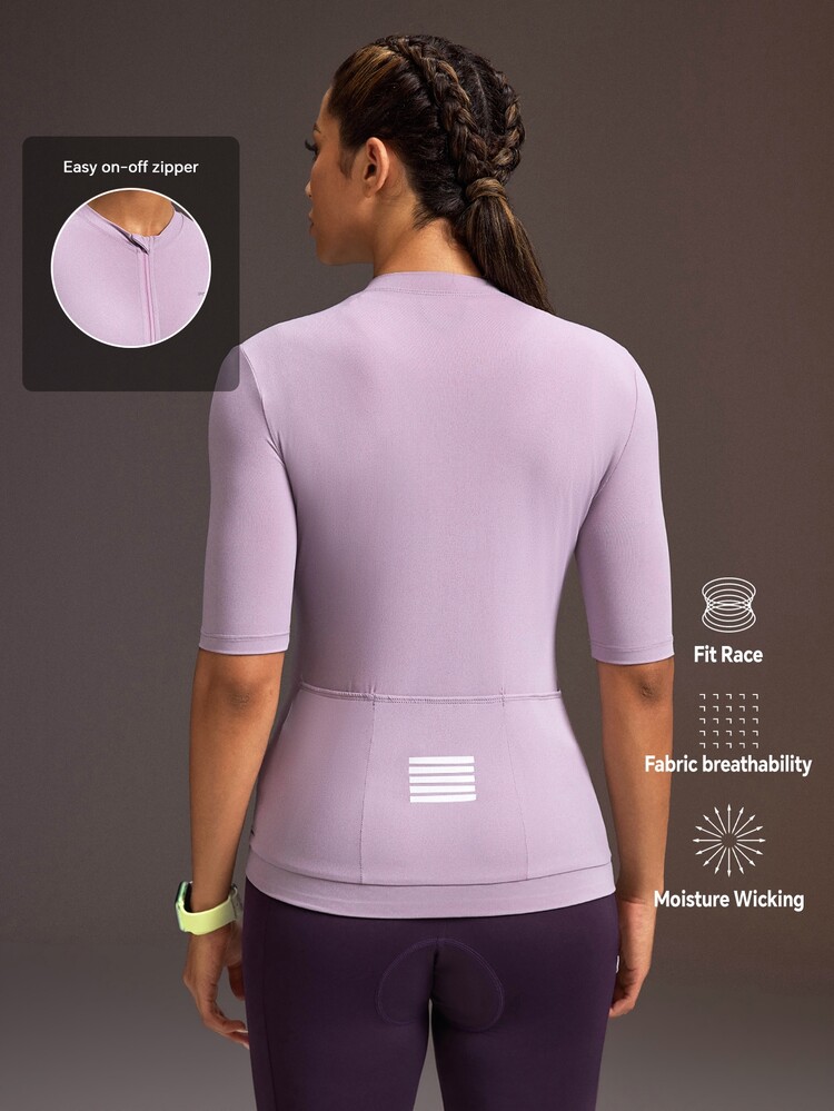 Powerista Women's Purple Polka Dot Cycling Jacket Short Sleeve Cycling Top Pink Short Sleeve Fitted Jacket Style Cycling Jersey Tennis Gym Indoor - Purple - View 2