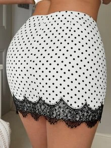 CovetEZ 女款波點印花對比蕾絲時尚緊身裙 - 黑與白 - 查看 5