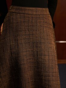 MOTF PREMIUM Falda línea A texturizada para cita y fiesta, marrón oscuro, vintage y elegante - Café integral - Ver 2