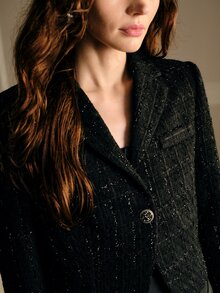 MOTF PREMIUM WOMEN'S TWEED FASHION CASUAL COMMUTER JACKET - Black - View 3