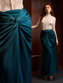 MOTF PREMIUM WOMEN'S AUTUMN/WINTER STRUCTURED LONG SKIRT WEDDING DINNER PARTY NIGHT TEAL ELEGANT - Blue - View 8