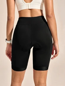 Exploreva Exploreva Women's Solid Color Slim Fit Cycling Shorts Bike Ride Outfit - Black - View 2
