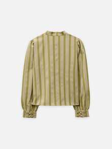Nöista Womenswear Stripped Blouse In Fall Winter Colors, With A Neck Closing With Oriental Buttons In The Front, Perfect For Fall Winter Outfits. - Green - View 11
