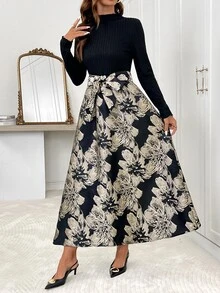 SHEIN Clasi Women's Floral Print Long Sleeve Elegant Dress Wedding Dinner Black Floral Autumn Halloween New Year Party - Black - View 6