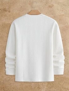 HIMLAND Men's Long Sleeve T-Shirt, White Basic Tee, Textured Knit Top, Crewneck Pullover, Ribbed Thermal Shirt, Autumn Inner Wear, Minimalist Menswear - White - View 8