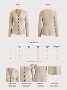 CLARA VERO Damen einfarbige V-Ausschnitt einreihige lässige elegante Alltags-Strickjacke Büro Cremeweiß Herbst - Beige - Übersicht 12