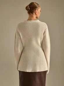 CLARA VERO Damen einfarbige V-Ausschnitt einreihige lässige elegante Alltags-Strickjacke Büro Cremeweiß Herbst - Beige - Übersicht 7