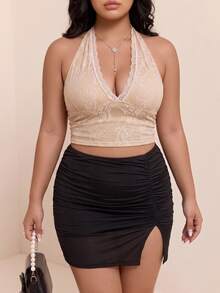 CovetEZ Plus Size Black Lace-Up Spaghetti Strap Tank Top - Multicolor - View 1