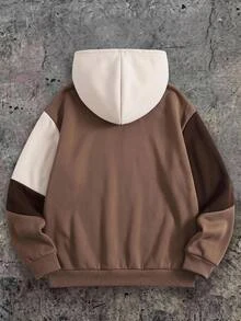 SHEIN 青少年男款休閒純色棕色寬鬆連帽衛衣 - 棕色 - 查看 2