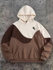SHEIN 青少年男款休閒純色棕色寬鬆連帽衛衣 - 棕色 - 查看 1