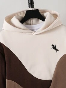 SHEIN 青少年男款休閒純色棕色寬鬆連帽衛衣 - 棕色 - 查看 3