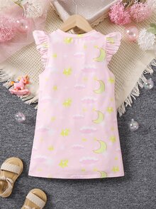 SHEIN Young Girl Cartoon Unicorn Printed Cap Sleeve Dress,Holiday,Summer,Travel - Multicolor - View 4