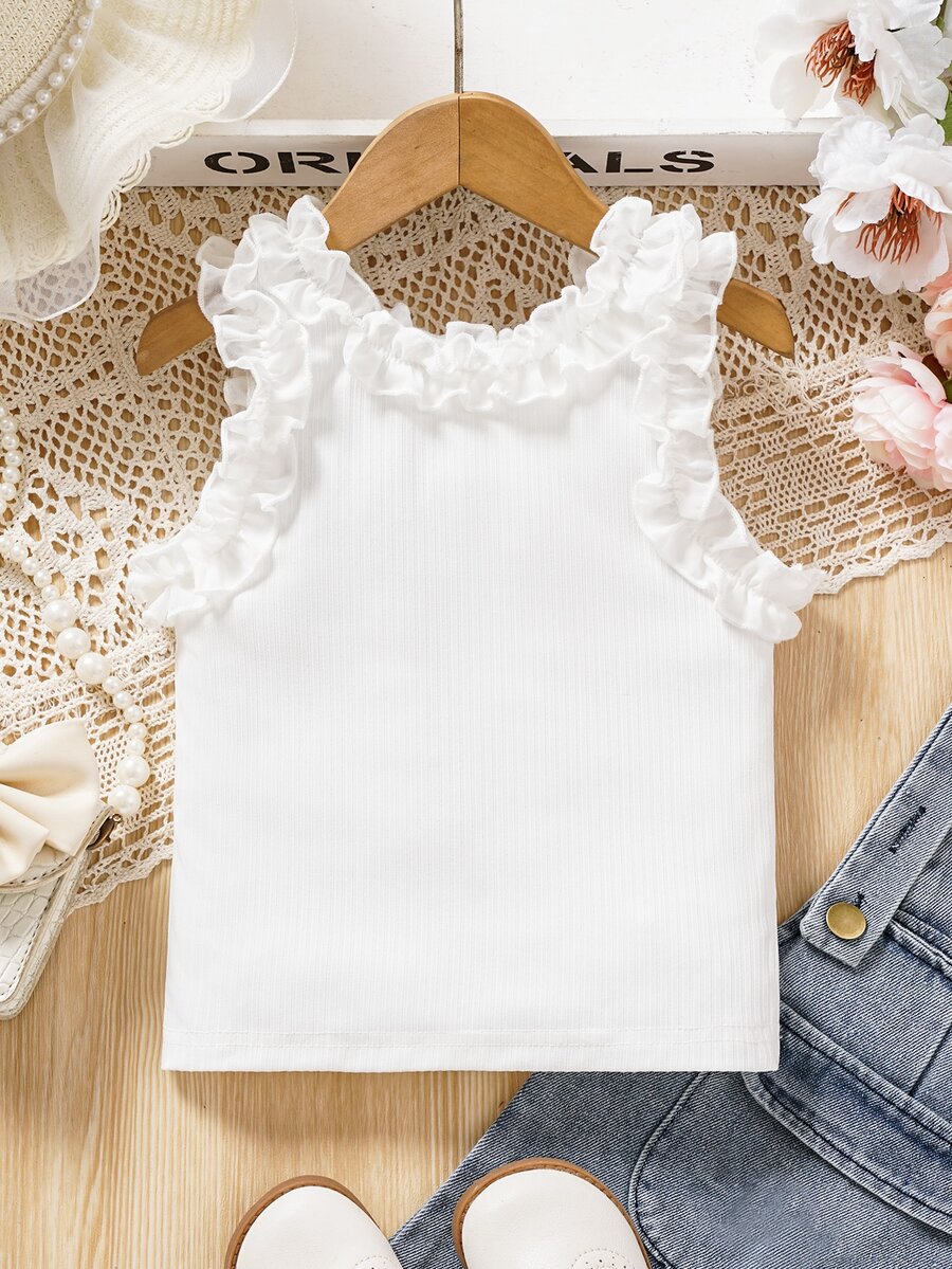 SHEIN Genkimix Kids Unga flickor Fashionabla enfärgade volanger linne för sommaren