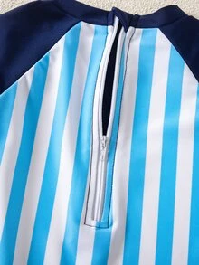 Baju Renang Bayi Laki-laki Motif Kura-kura Laut Lucu Garis Biru Putih Lengan Panjang, Baju Renang Pantai untuk Liburan Musim Panas untuk Balita - Biru - View 4