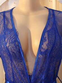 DelicateAllure 女士性感蓝色蕾丝外出内衣套装 - 寶藍色 - 查看 5