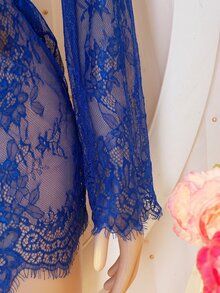 DelicateAllure 女士性感蓝色蕾丝外出内衣套装 - 寶藍色 - 查看 4