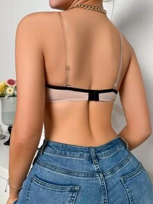 Women's Contrast Trim Front Closure Strapless Bra - Apricot - View 7