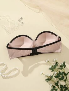 Women's Contrast Trim Front Closure Strapless Bra - Apricot - View 9