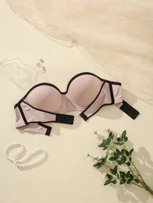 Women's Contrast Trim Front Closure Strapless Bra - Apricot - View 3
