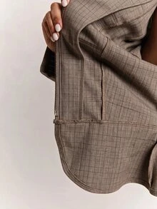 SHEIN BAE Women's Woven Striped Commuter Versatile Design Small Stand Collar Cinched Waist Short Long Sleeve Jacket - Khaki - View 8