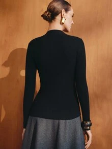 MOTF PREMIUM WOMEN'S BUTTON DECOR RIBBED KNIT SWEATER - Black - View 6