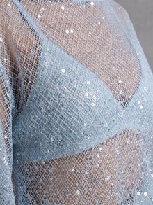 Rouah Women's Sparkly Sequin Mesh Top Light Blue Sheer Long Sleeve Balloon Cover Up Elegant Sexy Shimmer Party Club For Beach Or Resort Summer Fall Autumn - Baby Blue - View 5