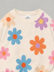 SHEIN 青少年女孩圓領休閒落肩運動衫與修身緊身褲2件套 - 白色 - 查看 7