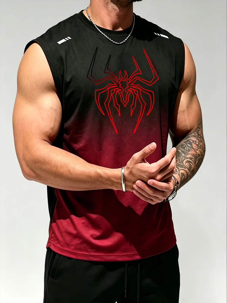 Gym Rark Men's Spider Print Casual Fitness Sports Tank Top, Gym - Multicolor - View 1
