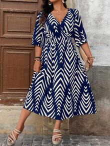 EMERY ROSE Vestido corto de manga corta con estampado elegante, de verano - Azul Marino - Ver 8