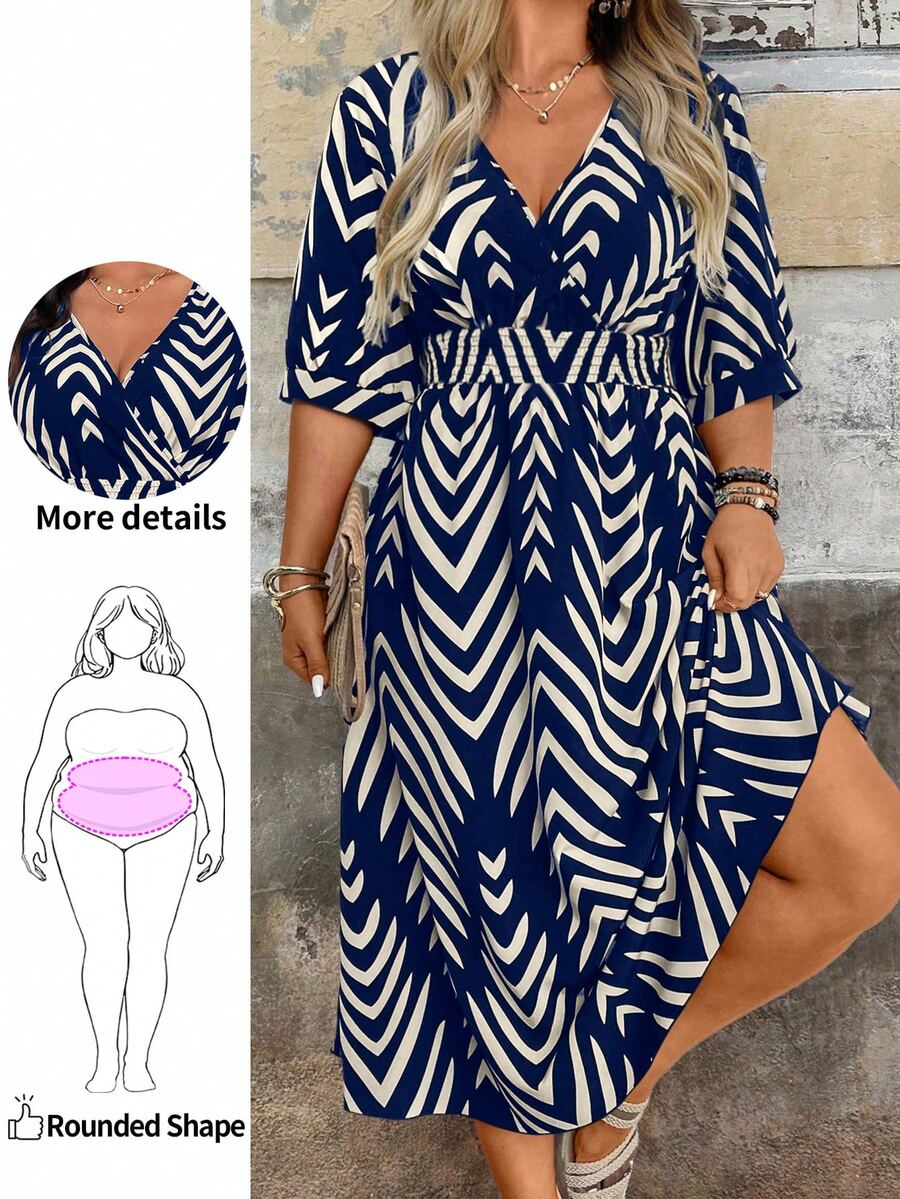 EMERY ROSE Vestido corto de manga corta con estampado elegante, de verano - Azul Marino - Ver 1