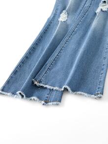 SHEIN ChillGRL TWEEN GIRLS Denim Jeans, Vintage Casual Streetwear Washed Color, Street Fashion, Distressed Ripped Hem, Flared Leg Style, School Sports Blue - Light Wash - View 9