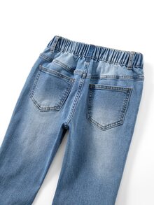 SHEIN ChillGRL TWEEN GIRLS Denim Jeans, Vintage Casual Streetwear Washed Color, Street Fashion, Distressed Ripped Hem, Flared Leg Style, School Sports Blue - Light Wash - View 6