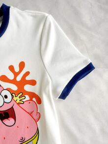 SpongeBob SquarePants | SHEIN Young Boy Cartoon Print Trim Short Sleeve T-Shirt And Leggings Pajama Set, Suitable For Spring, Summer And Autumn - White - View 5