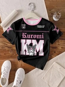 HELLO KITTY AND FRIENDS | SHEIN Tween Girl Letter Cartoon Print Casual Daily Short Sleeve T-Shirt - White - View 3
