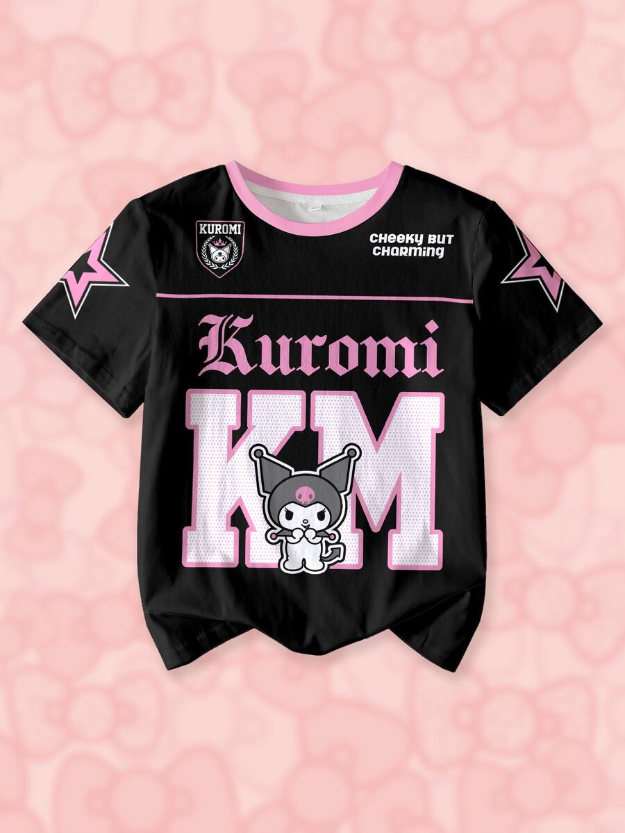 HELLO KITTY AND FRIENDS | SHEIN Tween Girl Letter Cartoon Print Casual Daily Short Sleeve T-Shirt - White - View 1