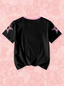 HELLO KITTY AND FRIENDS | SHEIN Tween Girl Letter Cartoon Print Casual Daily Short Sleeve T-Shirt - White - View 2
