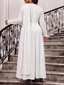 Fleurora Plus Size Women's Solid Color Pleated Casual Party Summer Dress Fall - White - View 2