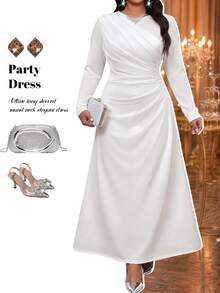 Fleurora Plus Size Women's Solid Color Pleated Casual Party Summer Dress Fall - White - View 4