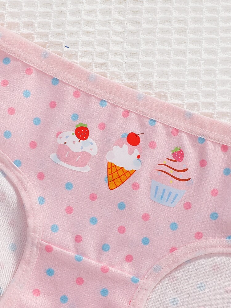SHEIN 4pcs Girls Toddler Underwear, Dessert Cake Print Combination Series, White, Soft And Smooth Texture, Knitted Fabric, High Elasticity Underwear Set - Multicolor - View 4