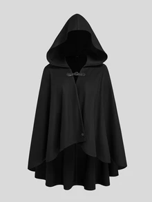 Sweetra Mantel Jubah Wol Berkerudung Ukuran Besar untuk Musim Gugur/Dingin - Hitam - View 7
